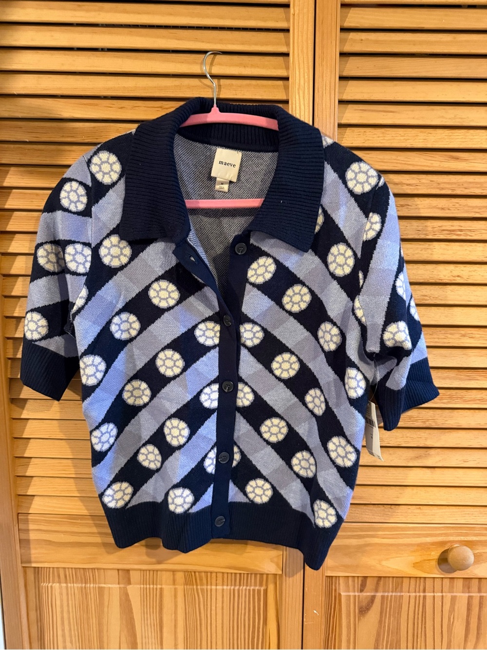 Maeve Navy & Light Blue Geometric Floral Short-Sleeve Cardigan